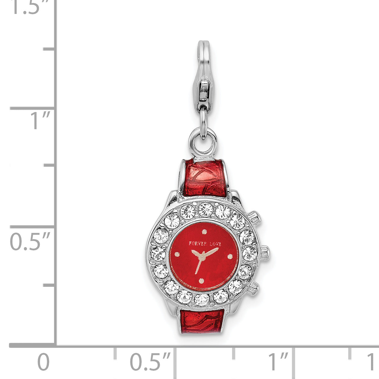 Amore La Vita Sterling Silver Rhodium-plated Polished 3-D Red Enameled Watch Charm with Fancy Lobster Clasp