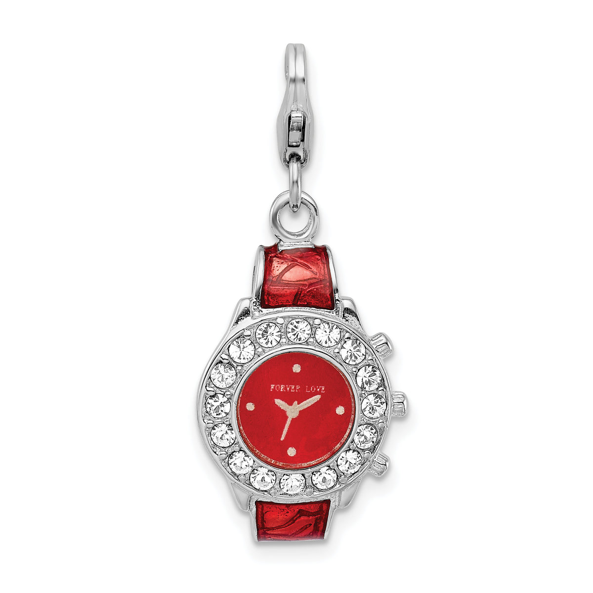 Amore La Vita Sterling Silver Rhodium-plated Polished 3-D Red Enameled Watch Charm with Fancy Lobster Clasp