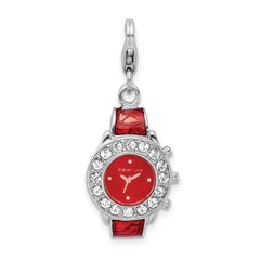 Amore La Vita Sterling Silver Rhodium-plated Polished 3-D Red Enameled Watch Charm with Fancy Lobster Clasp