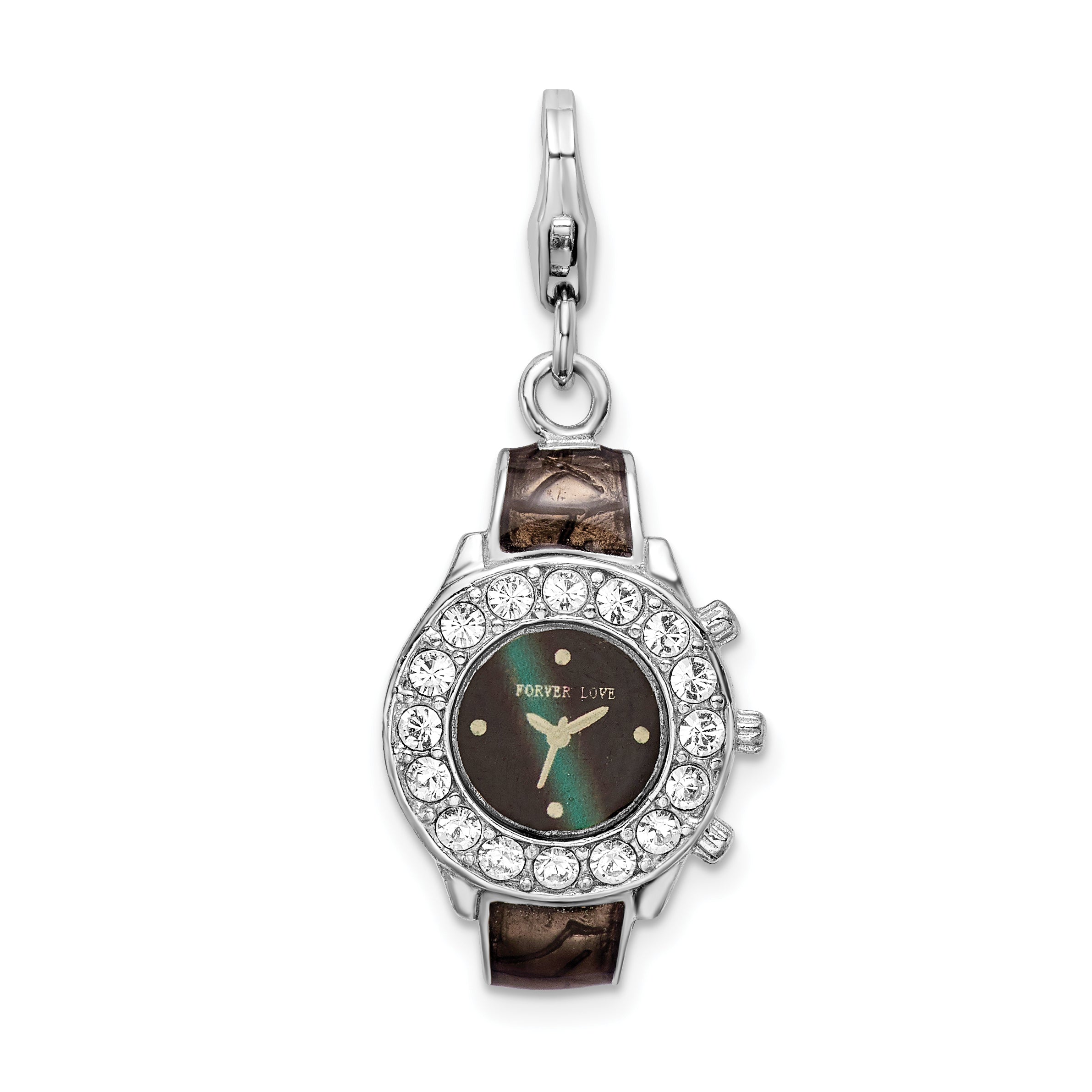 Amore La Vita Sterling Silver Rhodium-plated Polished 3-D Enameled Watch Charm with Fancy Lobster Clasp