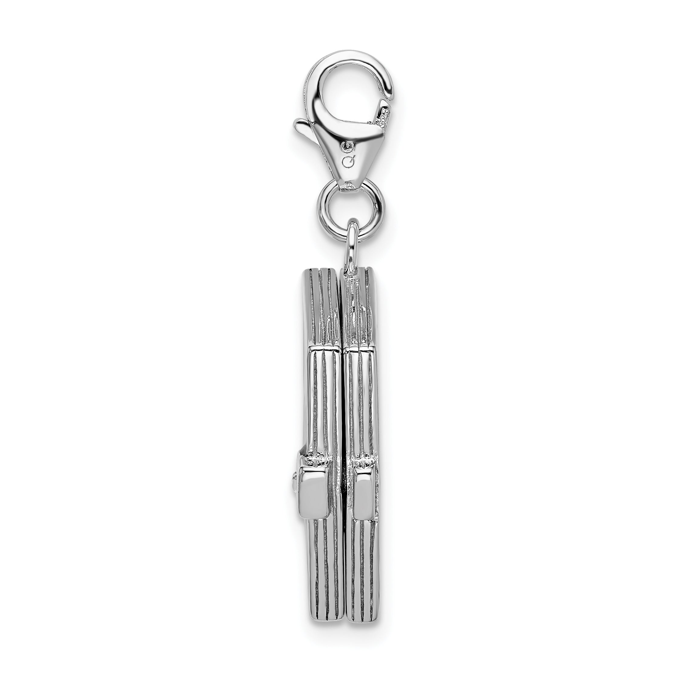 Amore La Vita Sterling Silver Rhodium-plated Polished 3-D Moveable Crystal From Swarovski Enameled 3-D Note Book Charm with Fancy Lobster Clasp