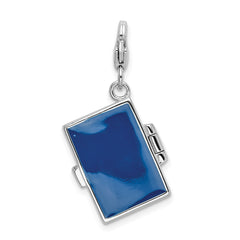 Amore La Vita Sterling Silver Rhodium-plated Polished 3-D Moveable Crystal From Swarovski Enameled 3-D Note Book Charm with Fancy Lobster Clasp