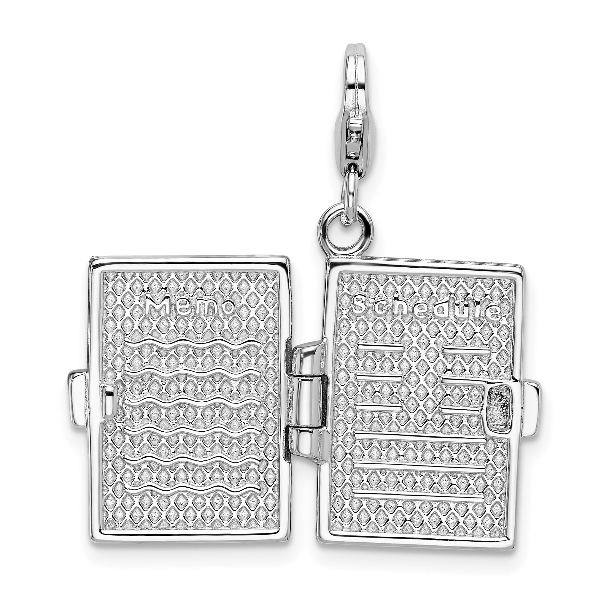 Amore La Vita Sterling Silver Rhodium-plated Polished 3-D Moveable Crystal From Swarovski Enameled 3-D Note Book Charm with Fancy Lobster Clasp