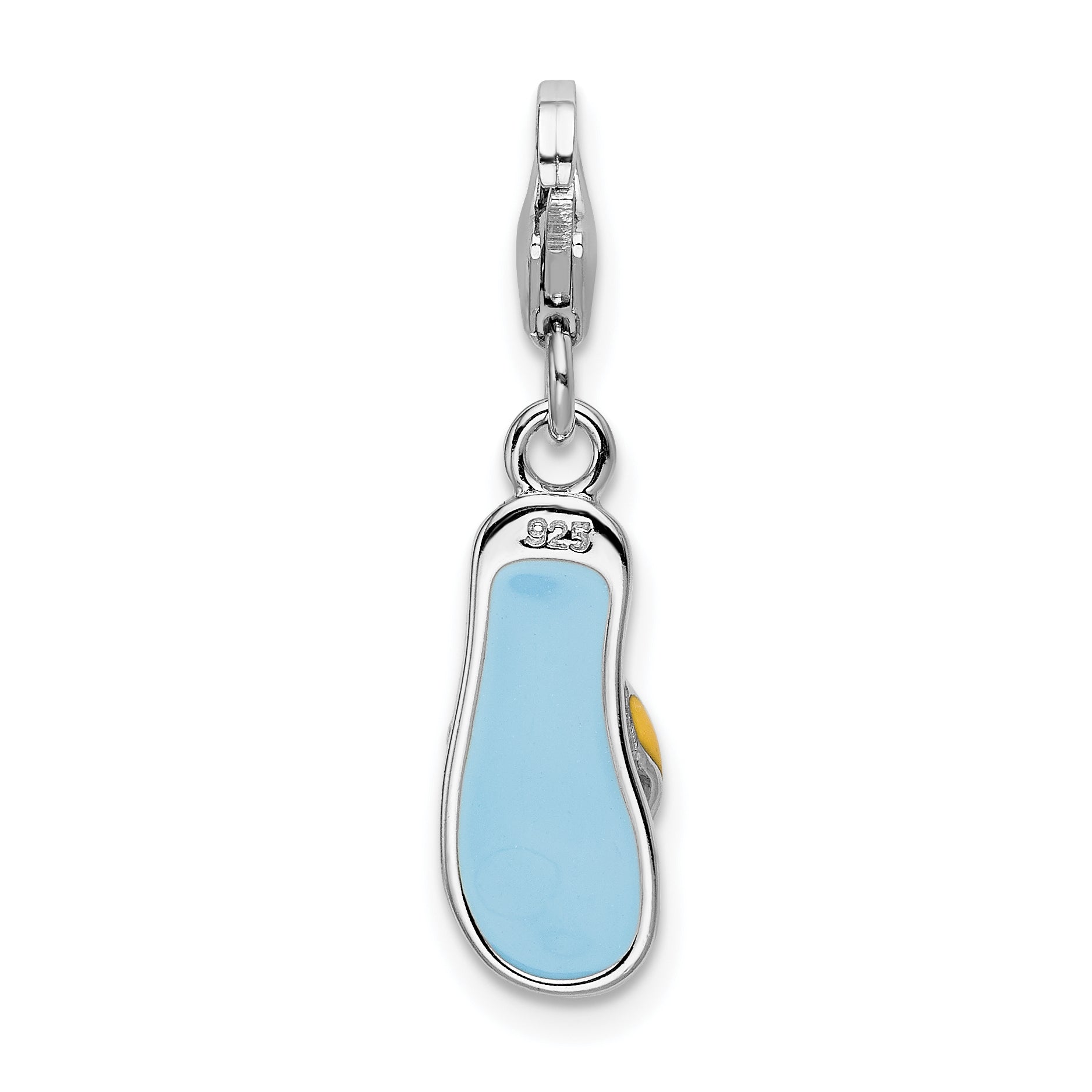 Amore La Vita Sterling Silver Rhodium-plated Polished 3-D Enameled Flower Flip Flop Charm with Fancy Lobster Clasp