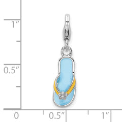 Amore La Vita Sterling Silver Rhodium-plated Polished 3-D Enameled Flower Flip Flop Charm with Fancy Lobster Clasp