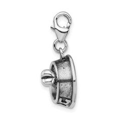 Amore La Vita Sterling Silver Rhodium-plated Polished 3-D Dog Bowl and Bone Charm with Fancy Lobster Clasp