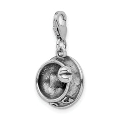 Amore La Vita Sterling Silver Rhodium-plated Polished 3-D Dog Bowl and Bone Charm with Fancy Lobster Clasp