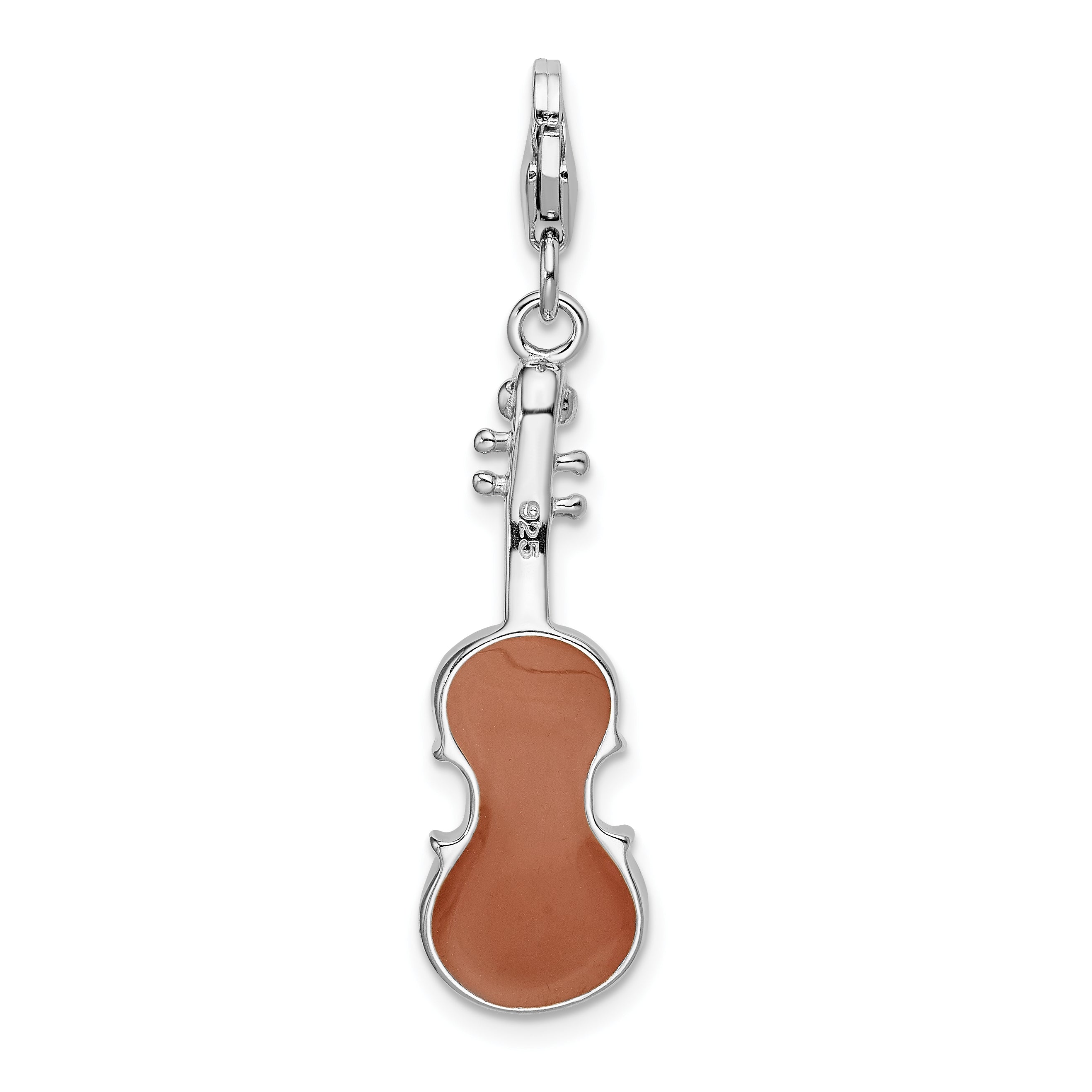 Amore La Vita Sterling Silver Rhodium-plated Polished 3-D Enameled Viola Charm with Fancy Lobster Clasp