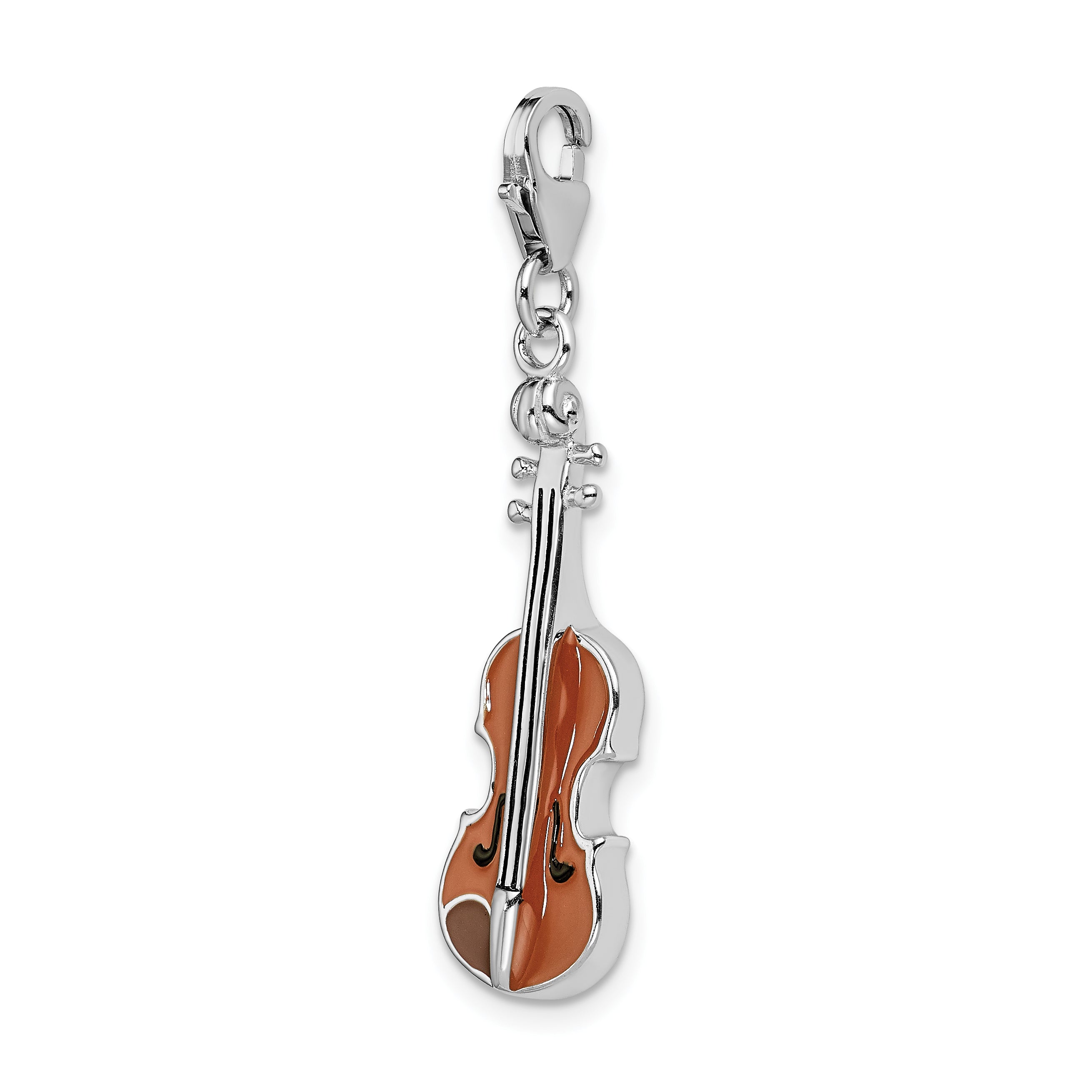 Amore La Vita Sterling Silver Rhodium-plated Polished 3-D Enameled Viola Charm with Fancy Lobster Clasp