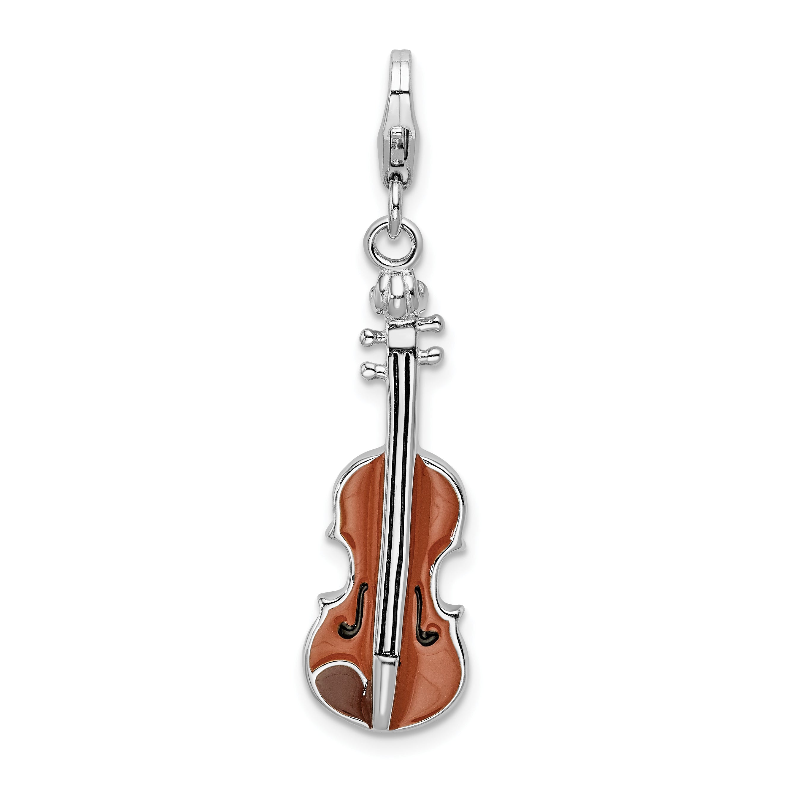 Amore La Vita Sterling Silver Rhodium-plated Polished 3-D Enameled Viola Charm with Fancy Lobster Clasp