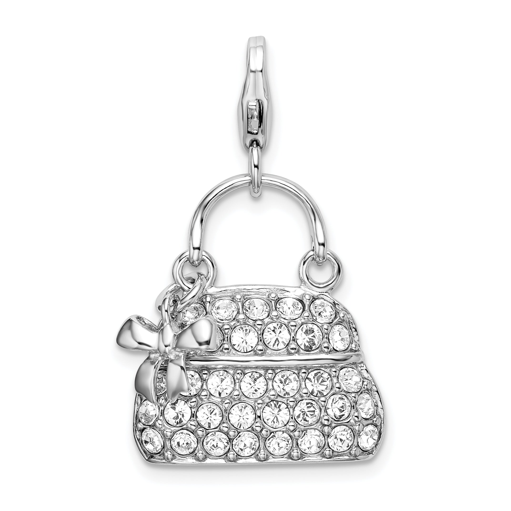 Amore La Vita Sterling Silver Rhodium-plated Polished Enameled 3-D Purse Charm with Fancy Lobster Clasp