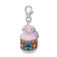 Amore La Vita Sterling Silver Rhodium-plated Polished 3-D Enameled Candy Jar Charm with Fancy Lobster Clasp