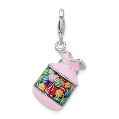 Amore La Vita Sterling Silver Rhodium-plated Polished 3-D Enameled Candy Jar Charm with Fancy Lobster Clasp