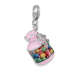 Amore La Vita Sterling Silver Rhodium-plated Polished 3-D Enameled Candy Jar Charm with Fancy Lobster Clasp