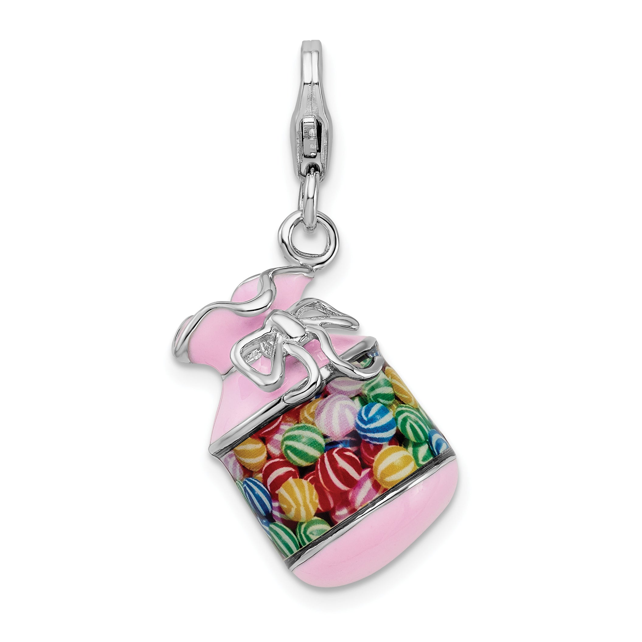 Amore La Vita Sterling Silver Rhodium-plated Polished 3-D Enameled Candy Jar Charm with Fancy Lobster Clasp