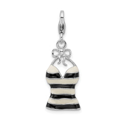 Amore La Vita Sterling Silver Rhodium-plated Polished 3-D Enameled Tank Top Charm with Fancy Lobster Clasp