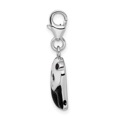 Amore La Vita Sterling Silver Rhodium-plated Polished Enameled Panda Bear Charm with Fancy Lobster Clasp