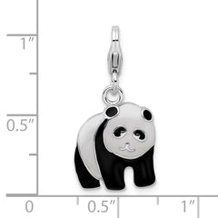 Amore La Vita Sterling Silver Rhodium-plated Polished Enameled Panda Bear Charm with Fancy Lobster Clasp