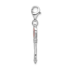 Amore La Vita Sterling Silver Rhodium-plated Polished 3-D Enameled Heart Key Charm with Fancy Lobster Clasp