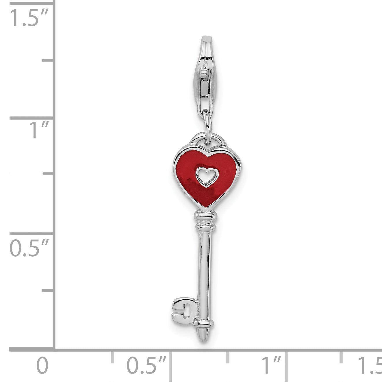 Amore La Vita Sterling Silver Rhodium-plated Polished 3-D Enameled Heart Key Charm with Fancy Lobster Clasp