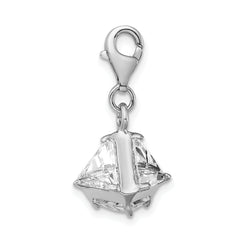 Amore La Vita Sterling Silver Rhodium-plated Polished 3-D CZ Charm with Fancy Lobster Clasp