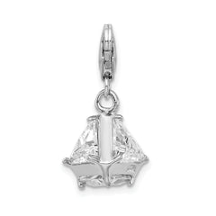 Amore La Vita Sterling Silver Rhodium-plated Polished 3-D CZ Charm with Fancy Lobster Clasp