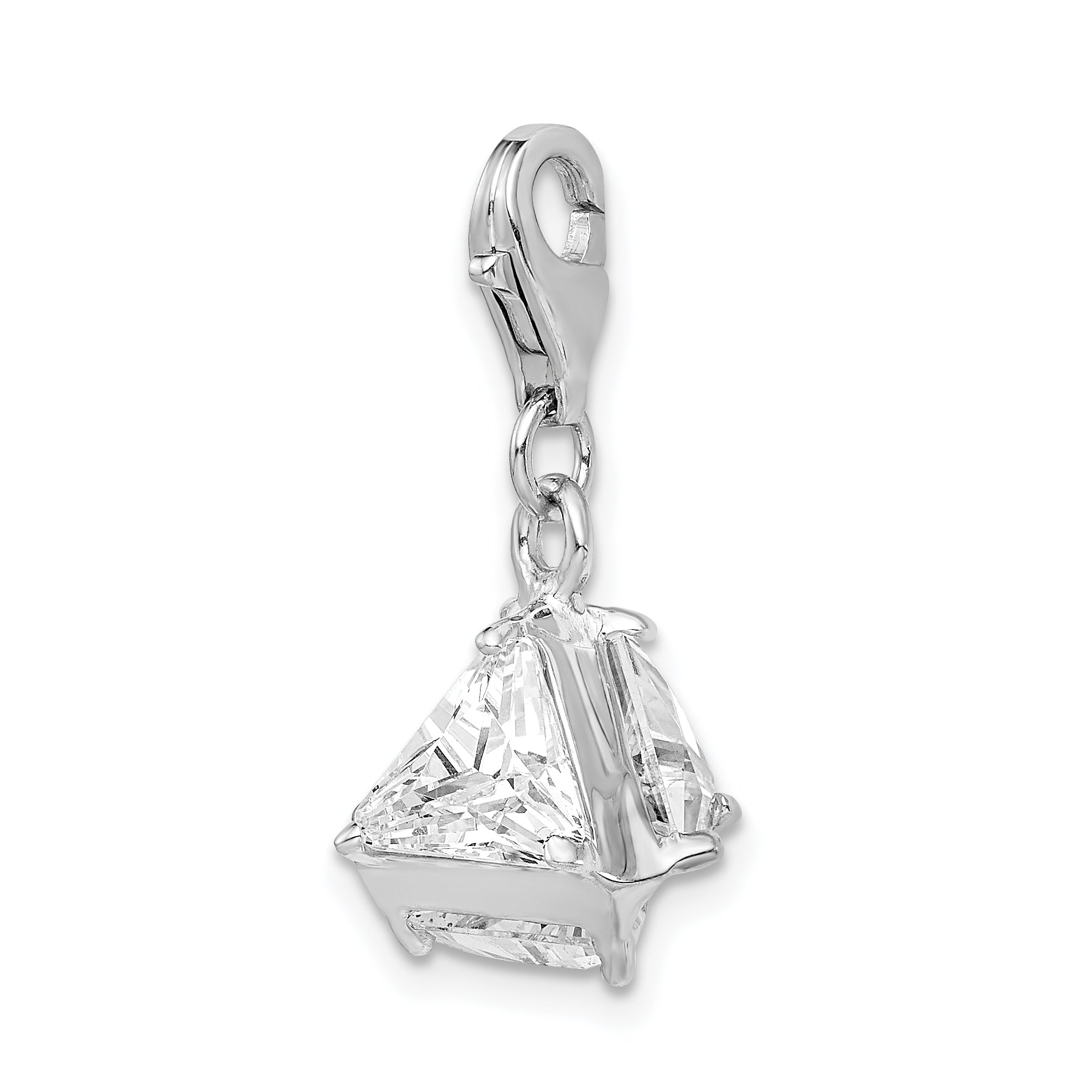 Amore La Vita Sterling Silver Rhodium-plated Polished 3-D CZ Charm with Fancy Lobster Clasp