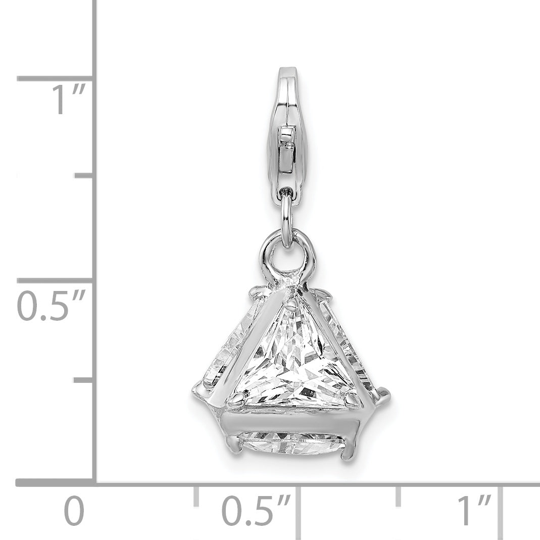 Amore La Vita Sterling Silver Rhodium-plated Polished 3-D CZ Charm with Fancy Lobster Clasp