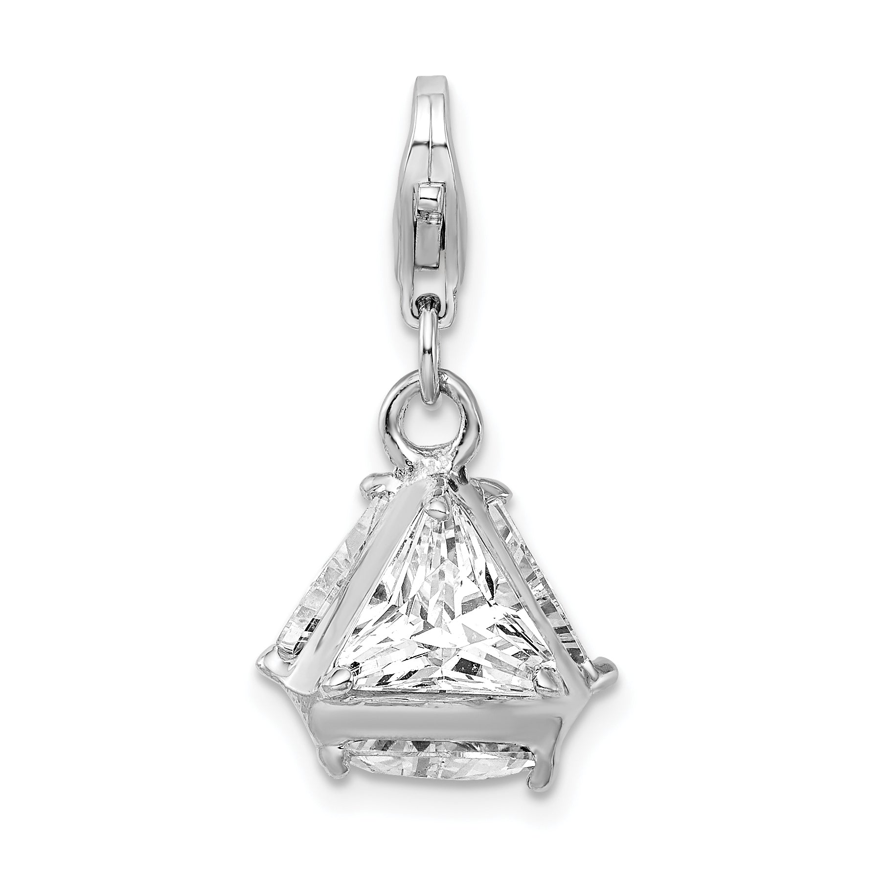 Amore La Vita Sterling Silver Rhodium-plated Polished 3-D CZ Charm with Fancy Lobster Clasp