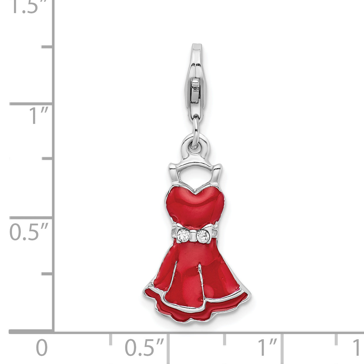 Sterling Silver Rhodium-plated CZ Enameled Dress With Lobster Clasp Charm