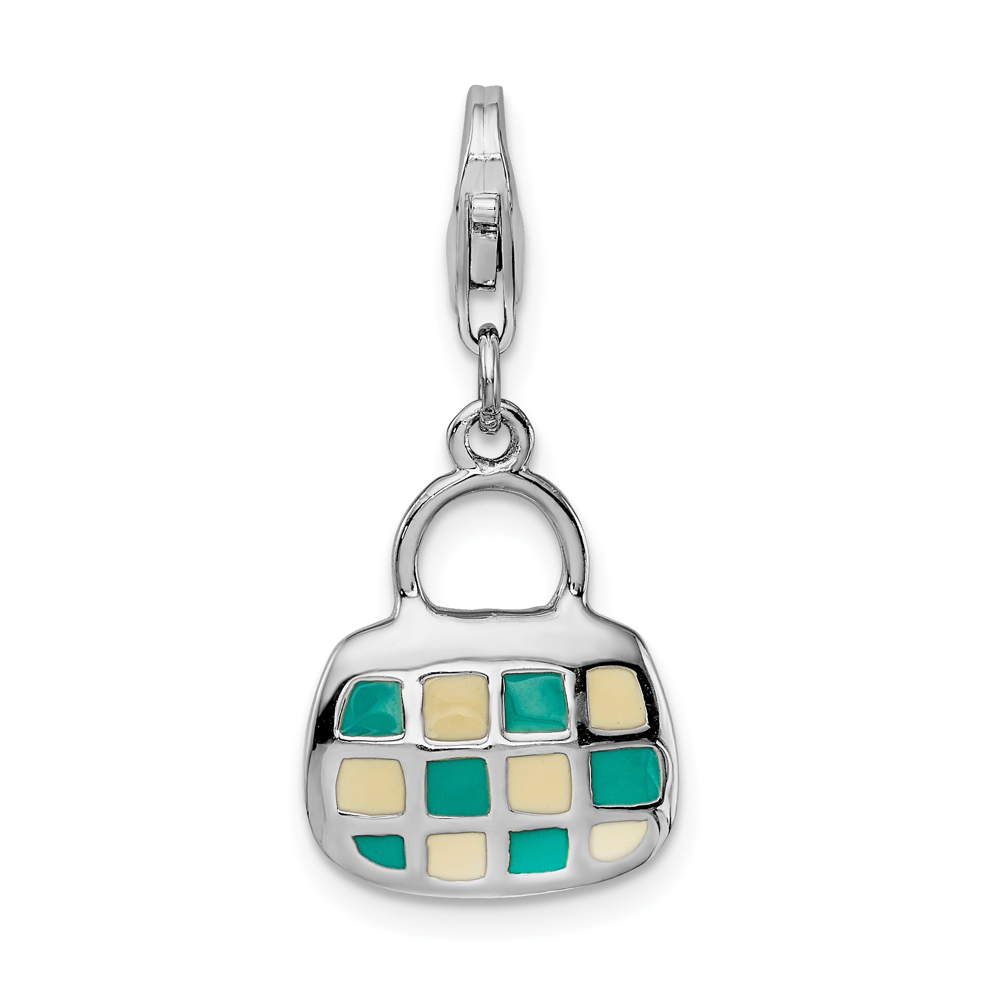 Amore La Vita Sterling Silver Rhodium-plated Polished 3-D Enameled Purse Charm with Fancy Lobster Clasp