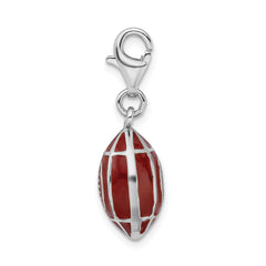 Amore La Vita Sterling Silver Rhodium-plated Polished 3-D Enameled Football Charm with Fancy Lobster Clasp