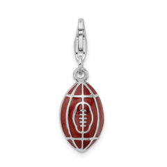 Amore La Vita Sterling Silver Rhodium-plated Polished 3-D Enameled Football Charm with Fancy Lobster Clasp