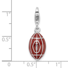 Amore La Vita Sterling Silver Rhodium-plated Polished 3-D Enameled Football Charm with Fancy Lobster Clasp