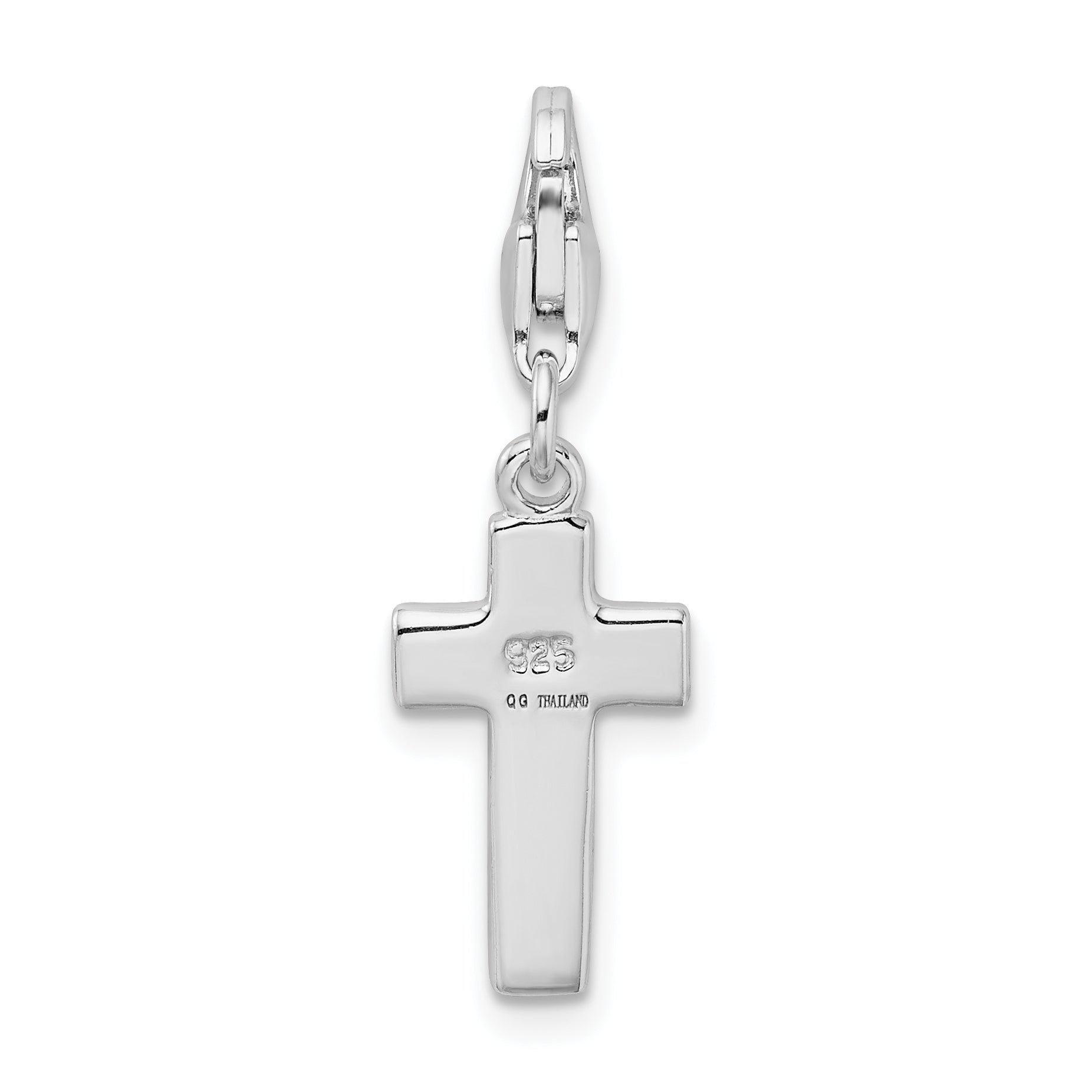 Amore La Vita Sterling Silver Rhodium-plated Polished Enameled Cross Charm with Fancy Lobster Clasp