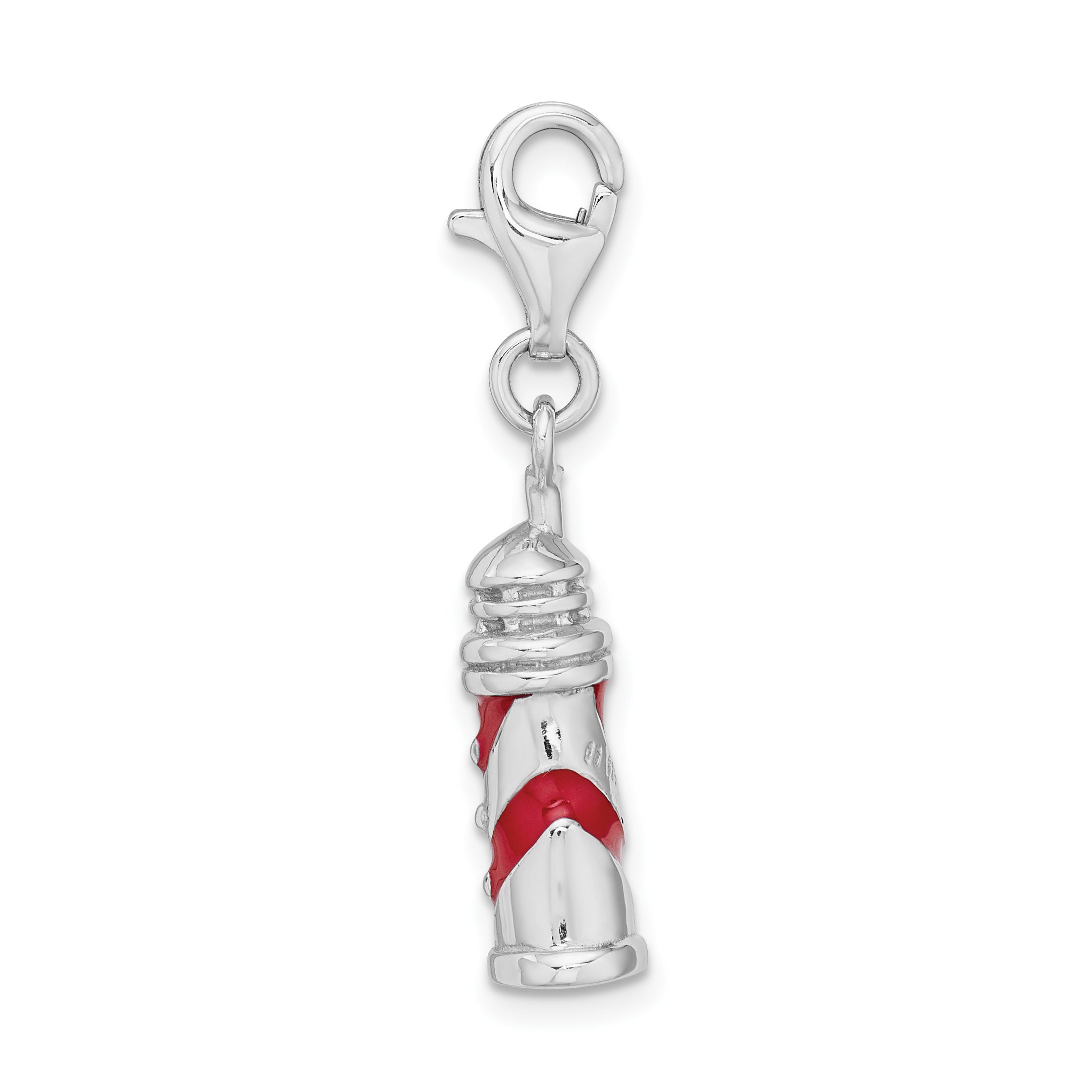 Amore La Vita Sterling Silver Rhodium-plated Polished 3-D Enameled Lighthouse Charm with Fancy Lobster Clasp