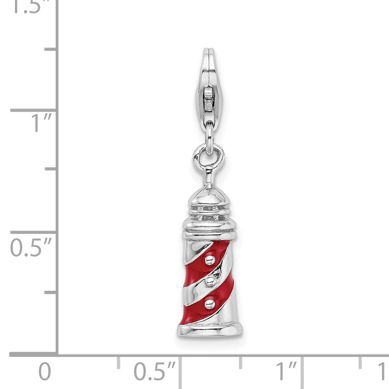 Amore La Vita Sterling Silver Rhodium-plated Polished 3-D Enameled Lighthouse Charm with Fancy Lobster Clasp