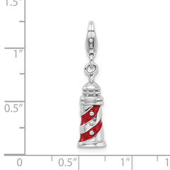 Amore La Vita Sterling Silver Rhodium-plated Polished 3-D Enameled Lighthouse Charm with Fancy Lobster Clasp