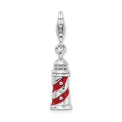 Amore La Vita Sterling Silver Rhodium-plated Polished 3-D Enameled Lighthouse Charm with Fancy Lobster Clasp