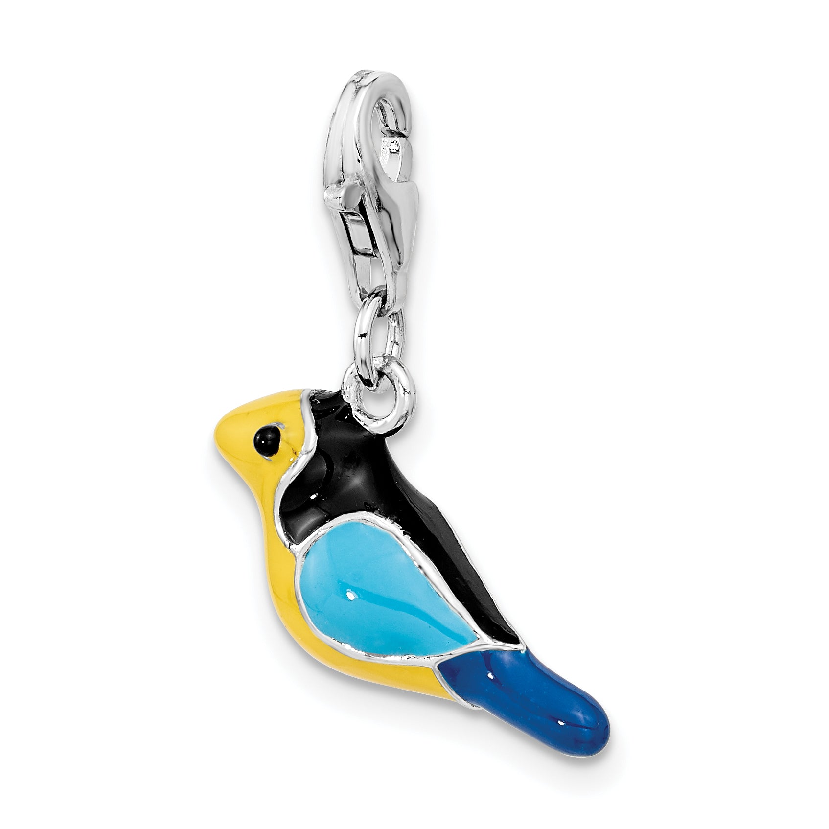 Amore La Vita Sterling Silver Rhodium-plated Polished 3-D Enameled Bird Charm with Fancy Lobster Clasp