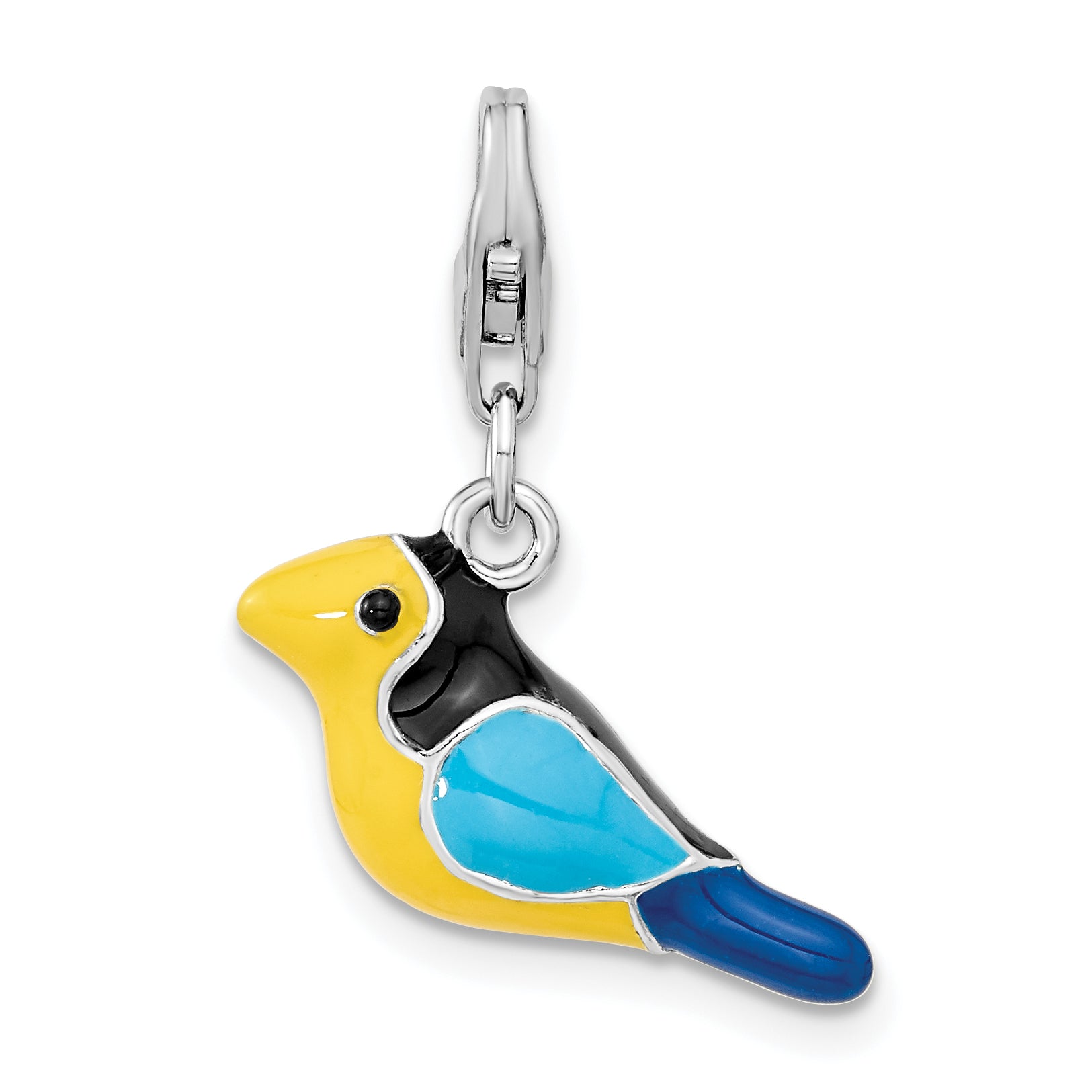 Amore La Vita Sterling Silver Rhodium-plated Polished 3-D Enameled Bird Charm with Fancy Lobster Clasp