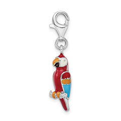 Amore La Vita Sterling Silver Rhodium-plated Polished 3-D Enameled Parrot Charm with Fancy Lobster Clasp