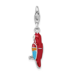 Amore La Vita Sterling Silver Rhodium-plated Polished 3-D Enameled Parrot Charm with Fancy Lobster Clasp