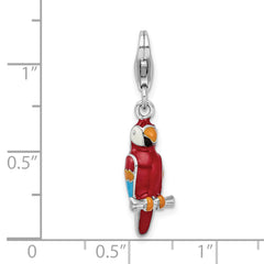 Amore La Vita Sterling Silver Rhodium-plated Polished 3-D Enameled Parrot Charm with Fancy Lobster Clasp