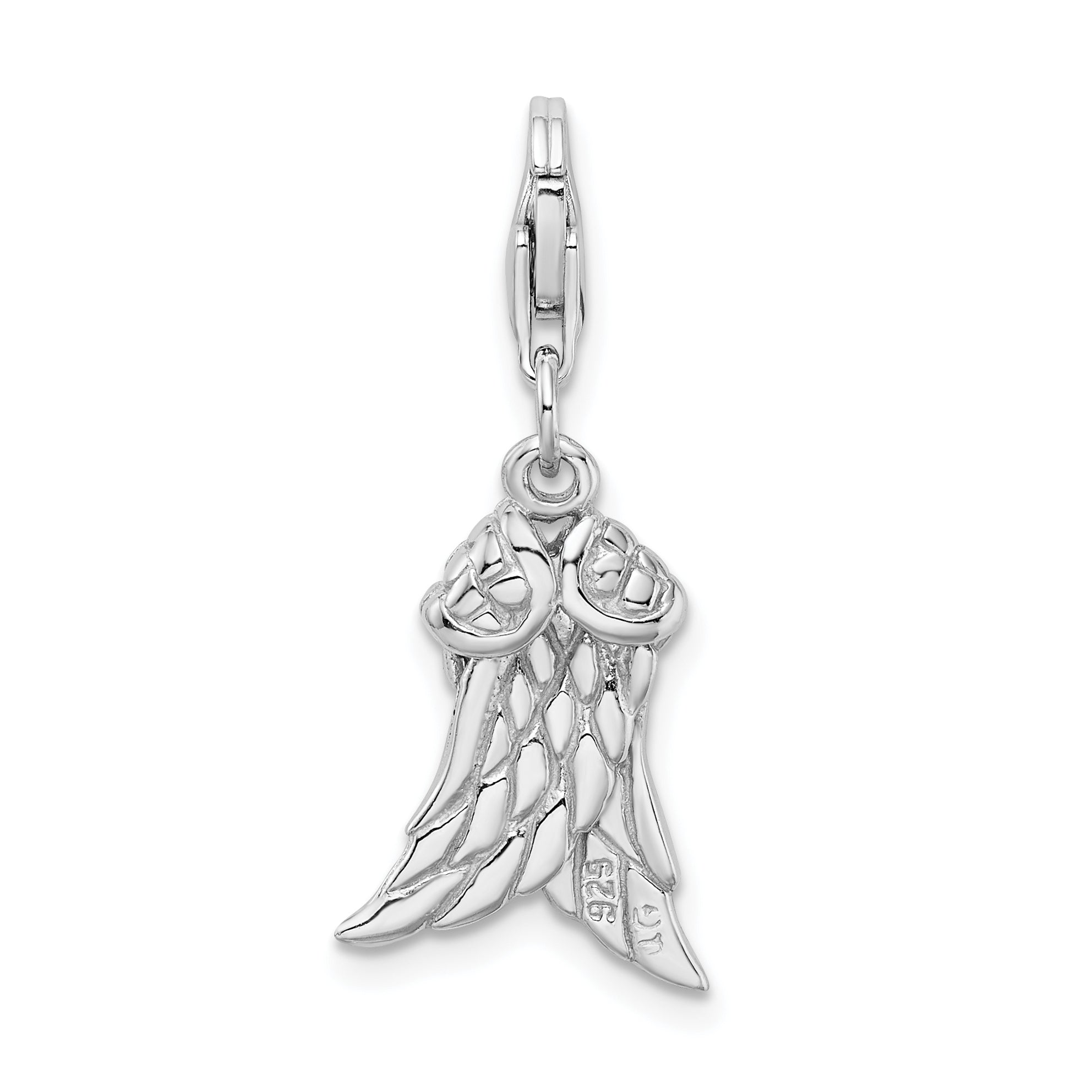 Amore La Vita Sterling Silver Rhodium-plated Polished 3-D Wings Charm with Fancy Lobster Clasp