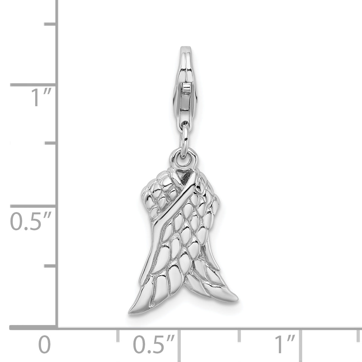 Amore La Vita Sterling Silver Rhodium-plated Polished 3-D Wings Charm with Fancy Lobster Clasp