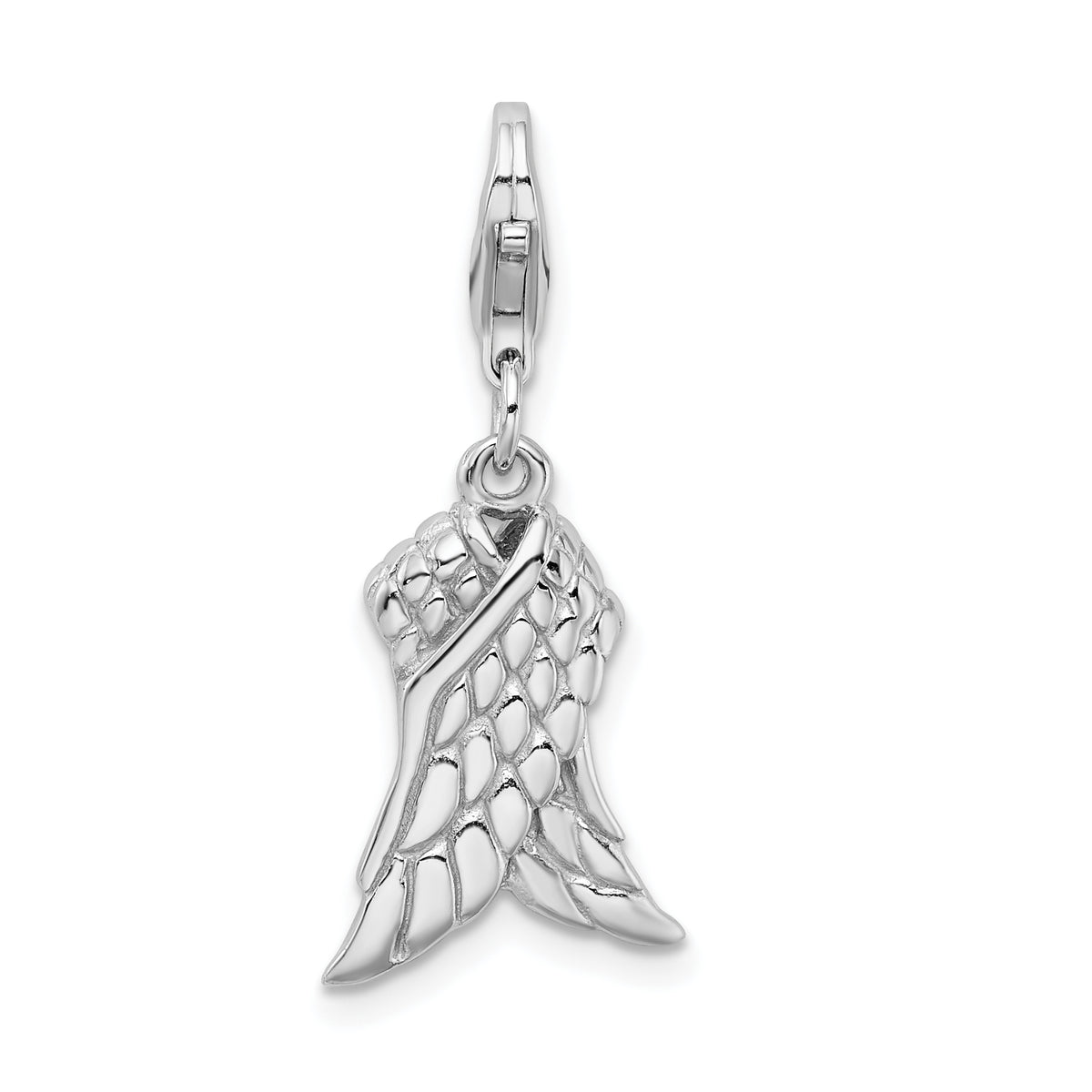 Amore La Vita Sterling Silver Rhodium-plated Polished 3-D Wings Charm with Fancy Lobster Clasp