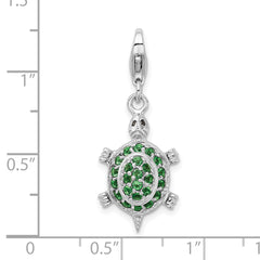 Amore La Vita Sterling Silver Rhodium-plated Polished 3-D CZ Green Turtle Charm with Fancy Lobster Clasp