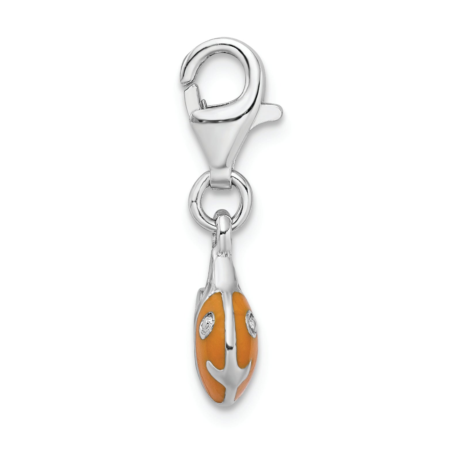 Sterling Silver Rhodium-plated 3-D Enameled Fish With Lobster Clasp Charm