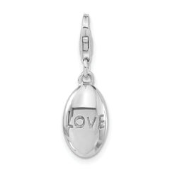 Sterling Silver Rhodium-plated Polished Love Oval w/Lobster Clasp Charm